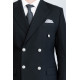 Modern Fit Double-Breasted Black Men’s Suit with Silver-Tone Metal Buttons – Chadrobe