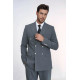 Modern Fit Double-Breasted Grey Men’s Suit with Silver-Tone Metal Buttons - Chadrobe