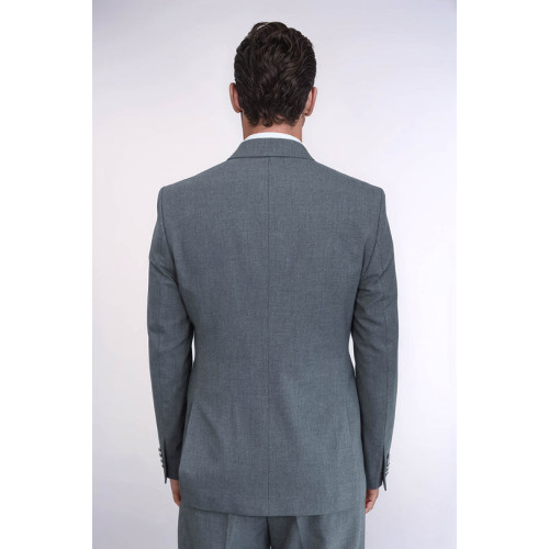 Modern Fit Double-Breasted Grey Men’s Suit with Silver-Tone Metal Buttons - Chadrobe