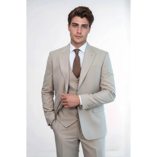 Plain Slim Fit Light Brown Men Suit- Chadrobe