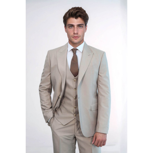 Plain Slim Fit Light Brown Men Suit- Chadrobe