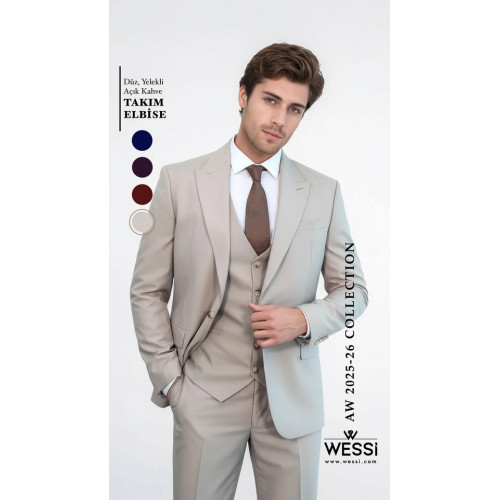 Plain Slim Fit Light Brown Men Suit- Chadrobe