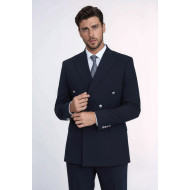 Modern Fit Double-Breasted Navy Men’s Suit with Silver-Tone Metal Buttons- Chadrobe