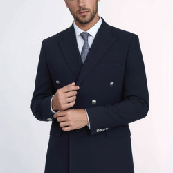 Modern Fit Double-Breasted Navy Men’s Suit with Silver-Tone Metal Buttons- Chadrobe