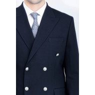 Modern Fit Double-Breasted Navy Men’s Suit with Silver-Tone Metal Buttons- Chadrobe