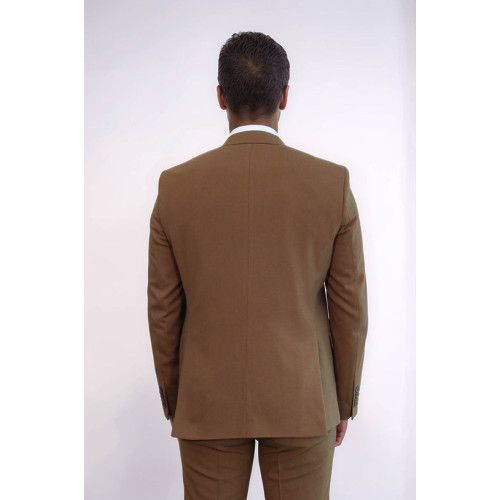 Three Piece Slim Fit Single Button Tan Men Suit - Chadrobe