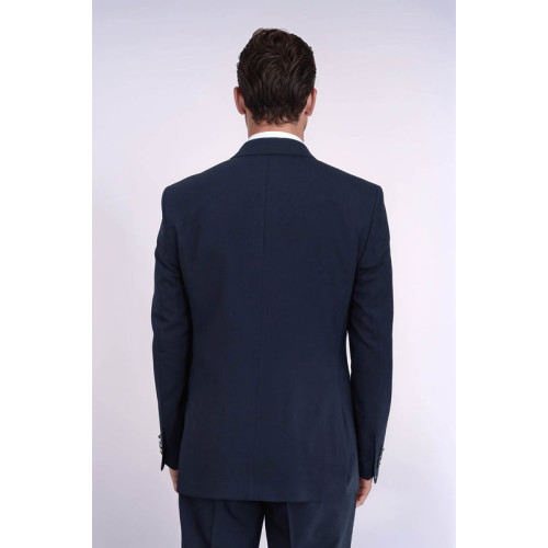 Modern Fit Double-Breasted Navy Men’s Suit with Silver-Tone Metal Buttons- Chadrobe