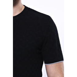 Black Patterned Tricot Knitted Men's T-Shirt