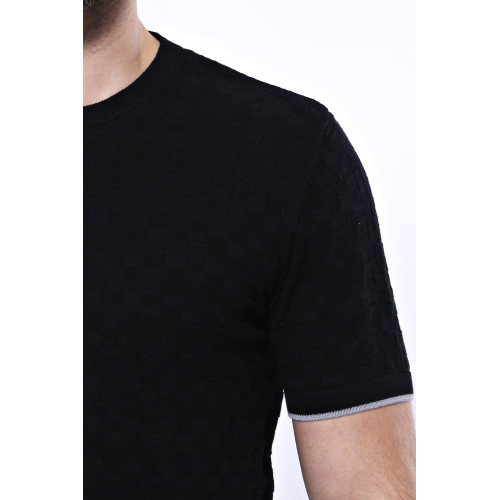 Black Patterned Tricot Knitted Men's T-Shirt