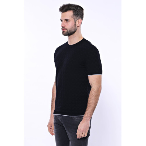 Black Patterned Tricot Knitted Men's T-Shirt