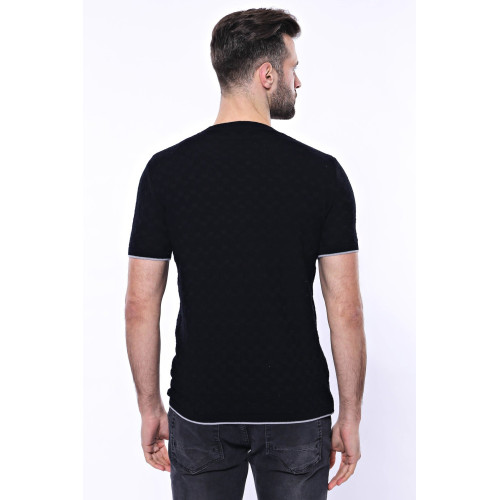Black Patterned Tricot Knitted Men's T-Shirt