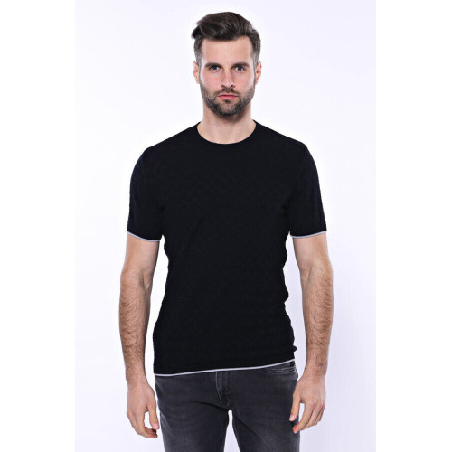 Black Patterned Tricot Knitted Men's T-Shirt