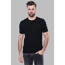 Black Patterned Tricot Knitted Men's T-Shirt