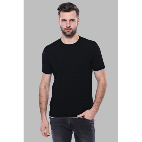 Black Patterned Tricot Knitted Men's T-Shirt