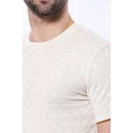 Cream Patterned Tricot Knitted T-Shirt