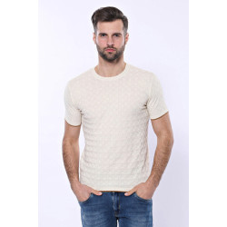 Cream Patterned Tricot Knitted T-Shirt