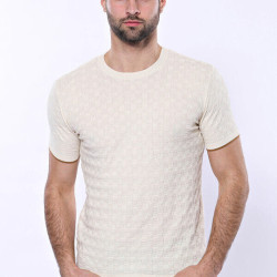 Cream Patterned Tricot Knitted T-Shirt