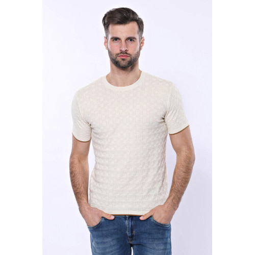 Cream Patterned Tricot Knitted T-Shirt