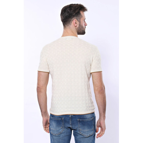 Cream Patterned Tricot Knitted T-Shirt