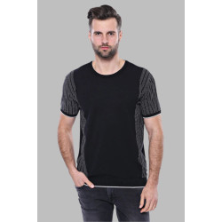 Black Crew-Neck Patterned Knitted T-Shirt