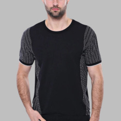 Black Crew-Neck Patterned Knitted T-Shirt