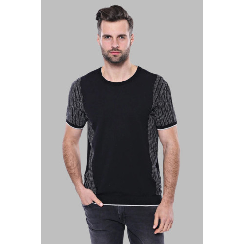 Black Crew-Neck Patterned Knitted T-Shirt