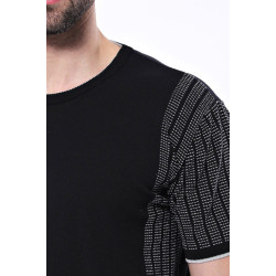 Black Crew-Neck Patterned Knitted T-Shirt