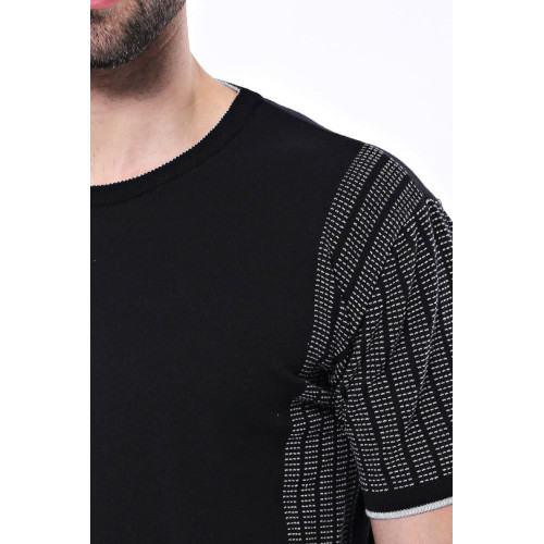 Black Crew-Neck Patterned Knitted T-Shirt