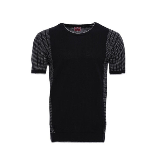 Black Crew-Neck Patterned Knitted T-Shirt