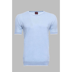 Crew-Neck Patterned Knitted T-Shirt | Blue