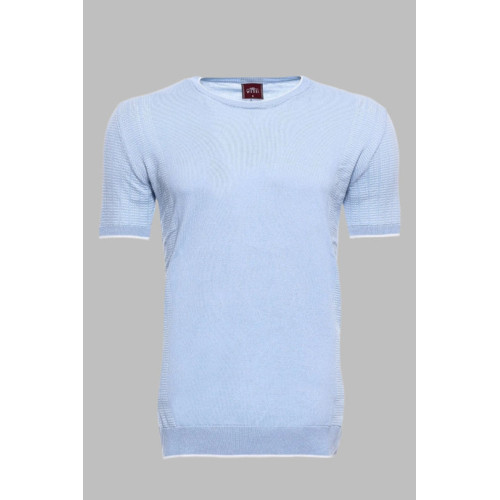 Crew-Neck Patterned Knitted T-Shirt | Blue