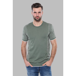 Crew-Neck Patterned Green Knitted T-Shirt| Green