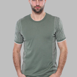 Crew-Neck Patterned Green Knitted T-Shirt| Green