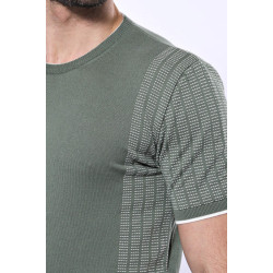 Crew-Neck Patterned Green Knitted T-Shirt| Green