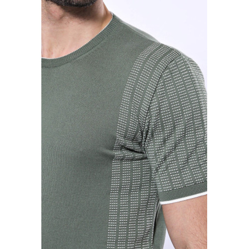Crew-Neck Patterned Green Knitted T-Shirt| Green