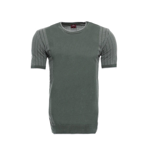 Crew-Neck Patterned Green Knitted T-Shirt| Green