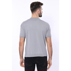Crew-Neck Patterned Grey Knitted T-Shirt |Grey