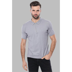 Crew-Neck Patterned Grey Knitted T-Shirt |Grey