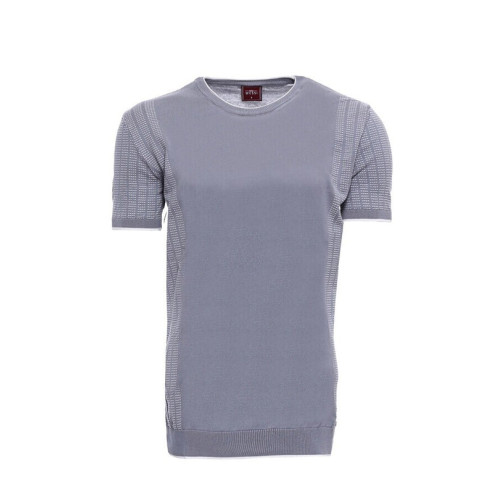 Crew-Neck Patterned Grey Knitted T-Shirt |Grey