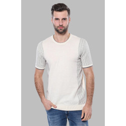 Crew-Neck Patterned Knitted Polo T-Shirt For Men |Cream