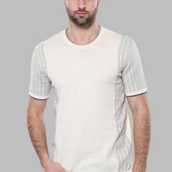 Crew-Neck Patterned Knitted Polo T-Shirt For Men |Cream