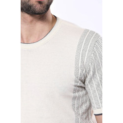 Crew-Neck Patterned Knitted Polo T-Shirt For Men |Cream