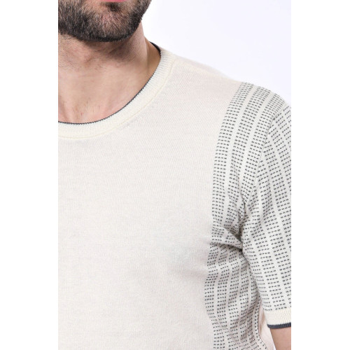 Crew-Neck Patterned Knitted Polo T-Shirt For Men |Cream