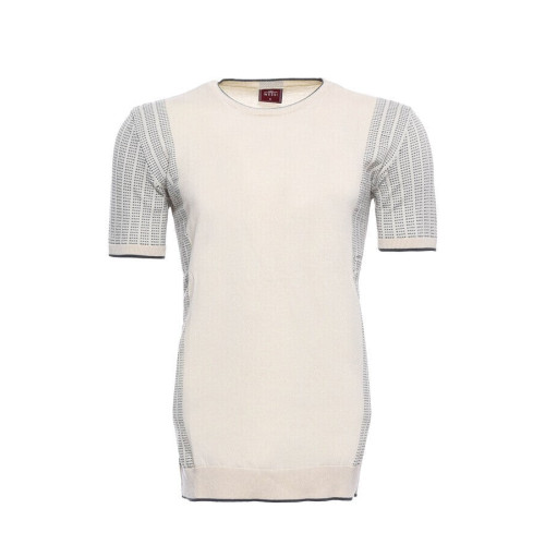 Crew-Neck Patterned Knitted Polo T-Shirt For Men |Cream
