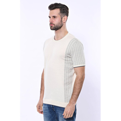Crew-Neck Patterned Knitted Polo T-Shirt For Men |Cream
