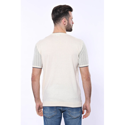 Crew-Neck Patterned Knitted Polo T-Shirt For Men |Cream
