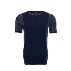 Crew-Neck Patterned Navy Knitted T-Shirt
