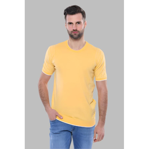 Crew-Neck Patterned Knitted  T-Shirt for Men | Yellow
