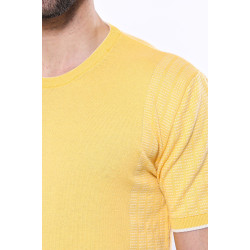 Crew-Neck Patterned Knitted  T-Shirt for Men | Yellow