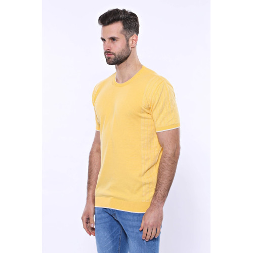 Crew-Neck Patterned Knitted  T-Shirt for Men | Yellow